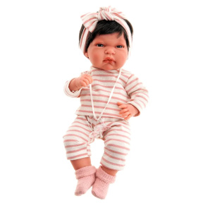 Păpușă bebeluș Tonetа în bandă de păr cu dungi, 33 cm