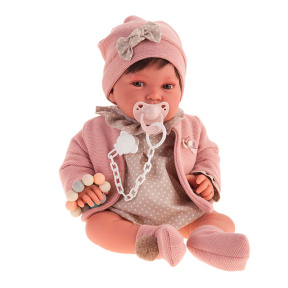 Păpușă bebeluș Pipa în coftița roz, 40 cm