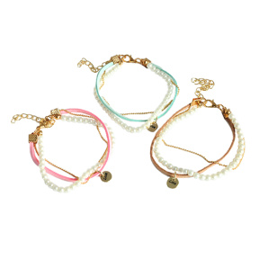 Браслет из 3х нитей Кожа, бусины