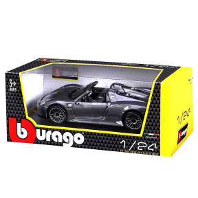 Mașină Bburago Die-Cast 1:24 Porsche 918 Spyder, argintie