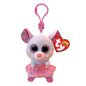 Jucărie moale-breloc Beanie Boos- Șoarece-balerină alb Nina