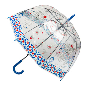 Umbrelă transparentă cu inimioare, albastră