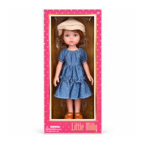 Papusa 35 cm "Little Milly" vinil, în rochie albastră