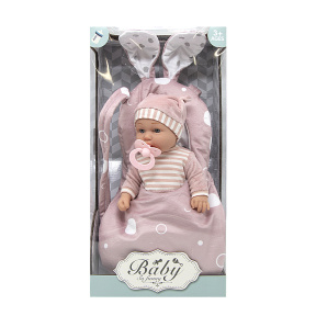 Papusa "Baby so funny" 30 cm cu suzta roz, geanta de transport cu urechi
