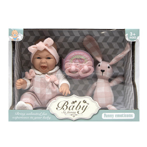 Păpușă "Baby so funny" 30 cm cu bentiță roz și iepuraș, cod 662005