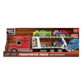 Set de joacă „Transporter Truck” cu mașini de curse 1:24, roșu