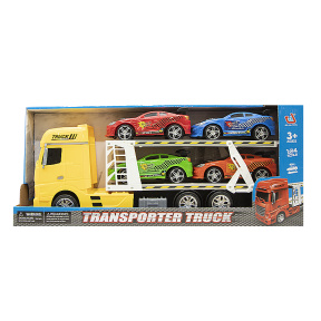 Camion-transportator de mașini de cursă "Transporter Truck", 1:24, galben