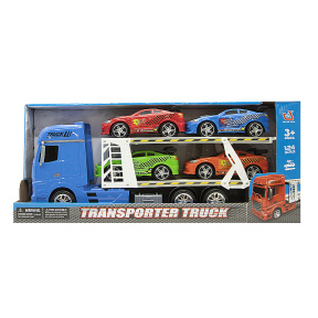 Camion-transportator de mașini de cursă "Transporter Truck", 1:24, albastru