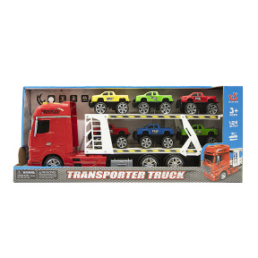 Camion-transportator de pick-ups "Transporter Truck", cu lumină, 1:24, roșu