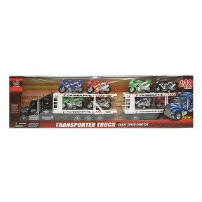 Camion-transportator de motociclete "Transporter Truck", 1:32, negru