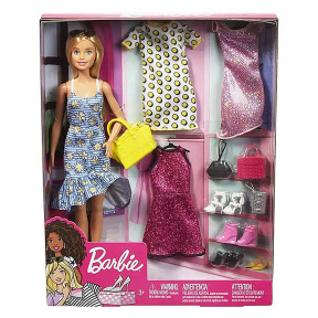 Păpușa Barbie cu 4 complecte de îmbrăcăminte
