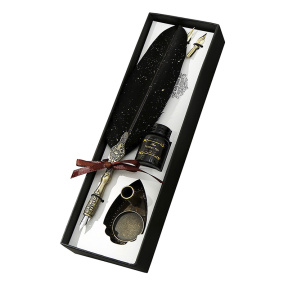 Set pentru caligrafie. Penița, călimară și vârfuri detașabile, Peniță neagră