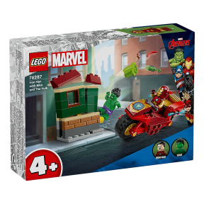 Constructor LEGO Marvel Iron Man cu bicicletă și Hulk