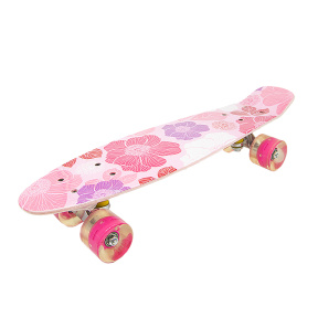 Penny board cu lumini, roz cu flori