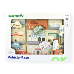 Puzzle cu vehicule labirint din lemn