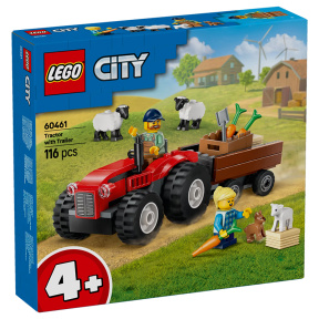 Constructor LEGO City Tractor de fermă roșu cu remorcă și oaie