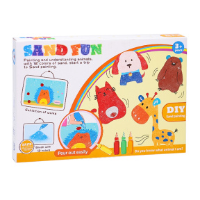 Set pentru pictură cu nisip, Animale, 12 culori, pensulă, tavă
