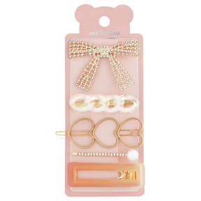 Заколки для волос MESHU Бант/сердце/стразы/ассорти, 5 шт.