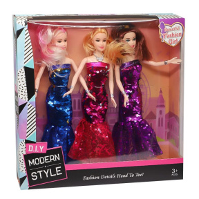Set de trei păpuși în rochie de seară, 28 cm