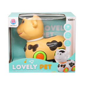 Jucărie de tras "Vacă", cu lumină și sunet, bej