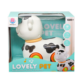 Jucărie de tras "Vacă", cu lumină și sunet, albă