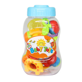 Набор погремушек прорезывателей в синей бутылке 5 шт