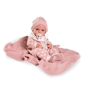 Păpușa Erika în salopetă cu inimioare, 42 cm