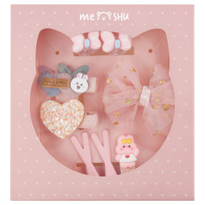 Set de accesorii pentru păr MESHU, roz pal, 10 piese, cutie de carton