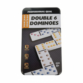Joc de societate Domino Double Six în cutie metal (18,5x10,5x2), negru