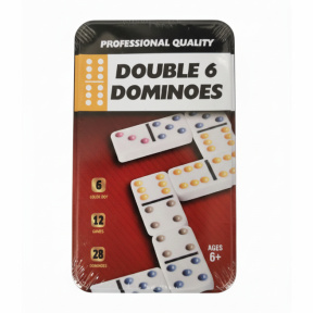 Joc de societate Domino Double Six în cutie metal (18,5x10,5x2), roșu