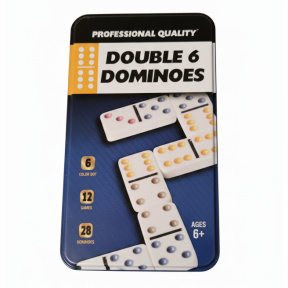 Joc de societate Domino Double Six în cutie metal (18,5x10,5x2), albastru