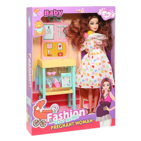 Кукла с младенцем и аксессуарами, в платье в горошек