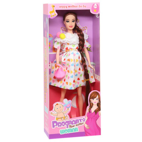 Кукла "Будущая мама", в платье в горошек