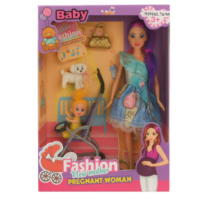 Păpușa „Mama și bebeluș”, cu un câine alb