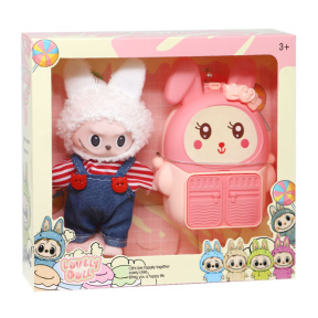 Кукла Labubu с сумочкой, в синем комбинезоне