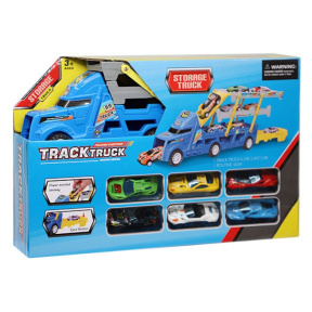 Remorcă cu trei niveluri cu 6 mașini, albastră