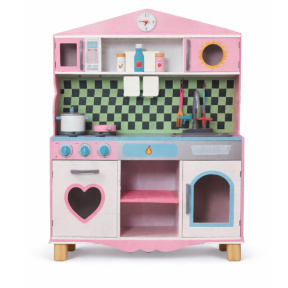 Деревянная детская кухня бело-розовая,