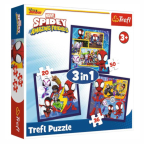 Puzzle Trefl "3in1" - Spiders and dinosaurs / Spidey and his Amazing Friends Marvel