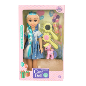 Păpușă cu accesorii, 35 cm, albastră