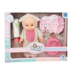 Păpușă-bebeluș în costum cu accesorii, alb