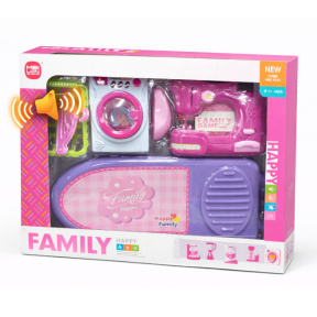 Игровой набор "швейная машина+утюг+гладильная доска" с паром, светом розовый