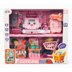 Игровой набор «Кассовый аппарат с продуктами» (со световыми и звуковыми эффектами), розовый