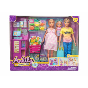 Familie de 3 păpuși cu set "Supermarket"