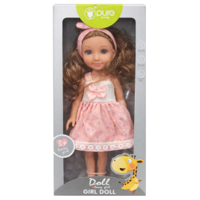 Păpușă Pure Baby de 14", rochie roz cu fundă