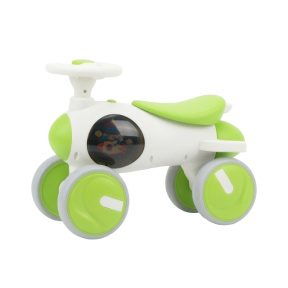Bicicletă pentru copii fără pedale cu 4 roți, cu lumini și sunete, alb/verde