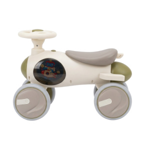 Bicicletă pentru copii fără pedale cu 4 roți, cu lumini și sunete, alb/gri