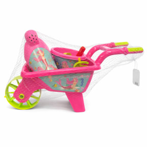 Set de plaja cu carucior si galetusa, roz, 7 piese