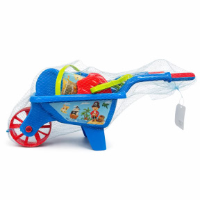 Set de plaja cu carucior si galetusa, albastru, 7 piese