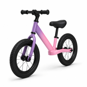Bicicletă pentru copii fără pedale cu 2 roți, 12 inch, cu ghidon negru, roz