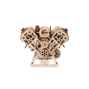 Puzzle 3D din lemn mecanic, Ugears,  Model motor V8, 776 piese